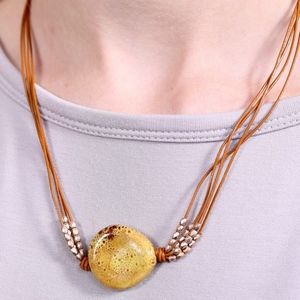 Wallace Genuine Leather Necklace - Ceramic Stone